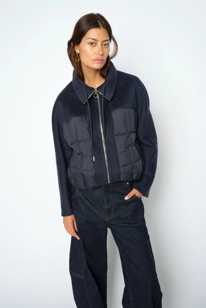 MOS MOSH Harriet Loisa navy quilted wool blend bomber jacket front view