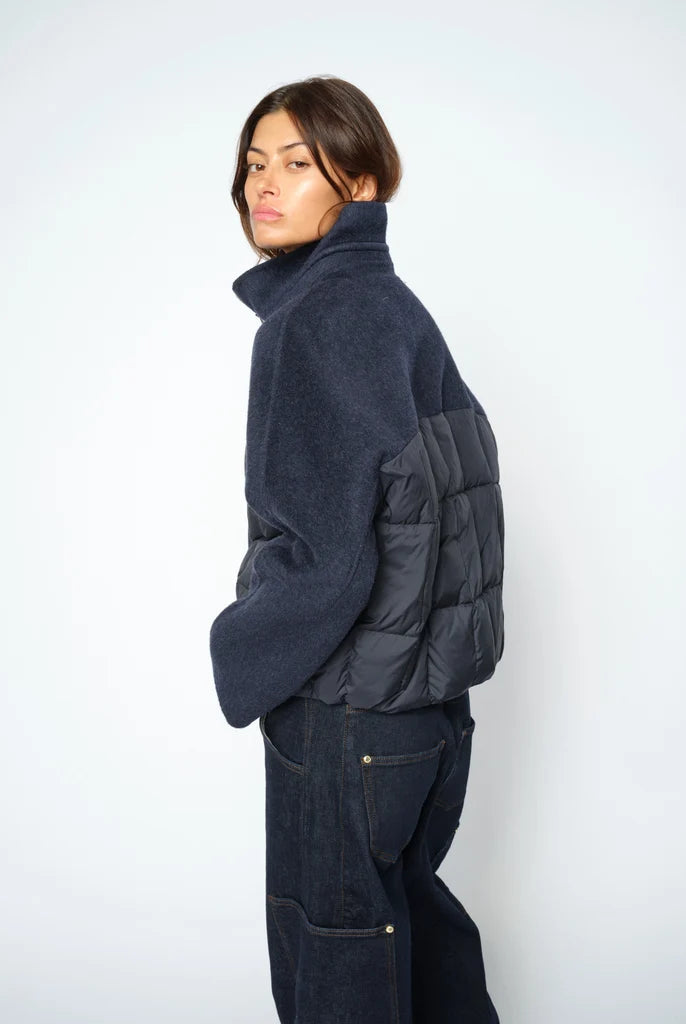 MOS MOSH Harriet Loisa navy mixed texture bomber jacket side view