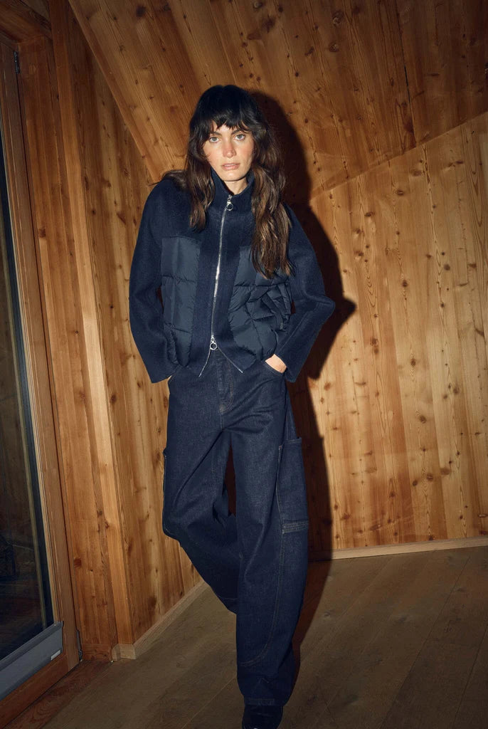 MOS MOSH Harriet Loisa navy quilted panel jacket full outfit view