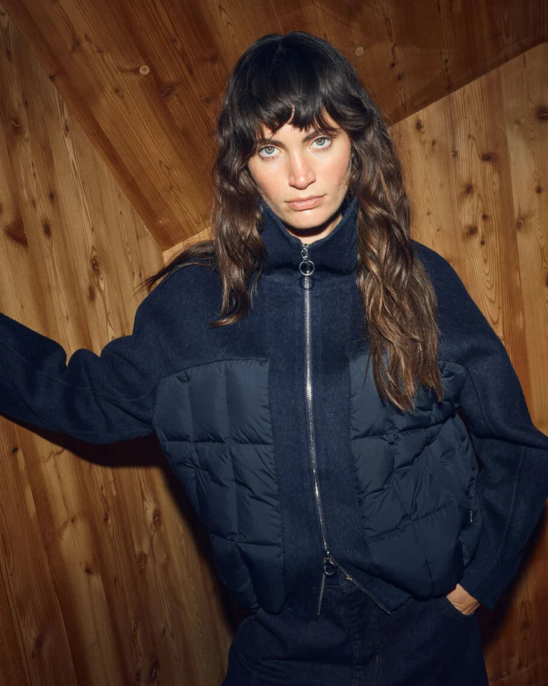 MOS MOSH Harriet Loisa navy wool blend bomber jacket close-up