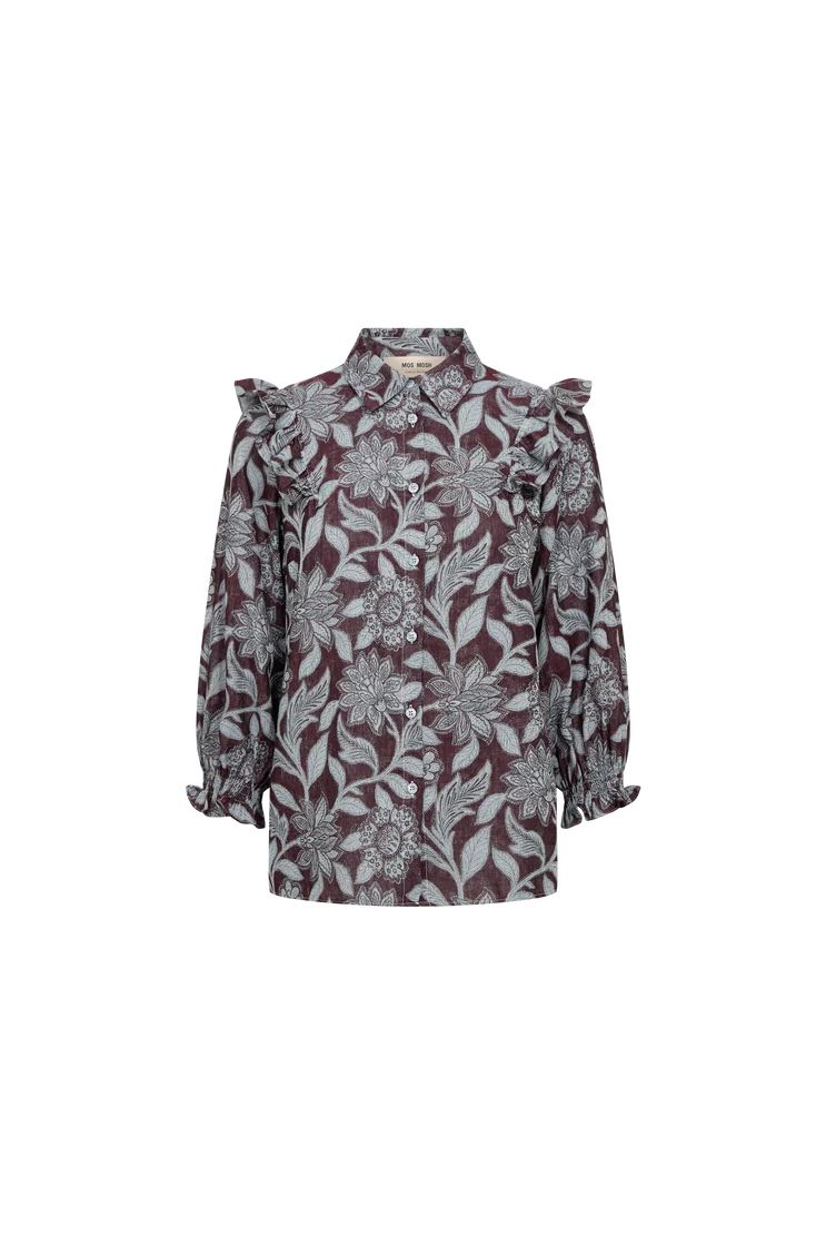 MOS MOSH Debby Visi Flip floral ruffle shirt front product view