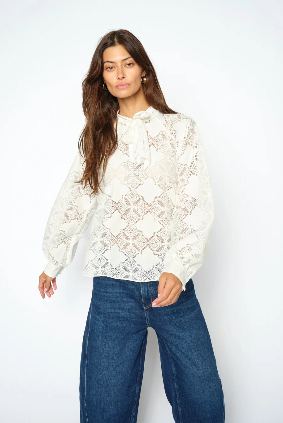 Mos Mosh Tamlyn ecru lace blouse front view on model