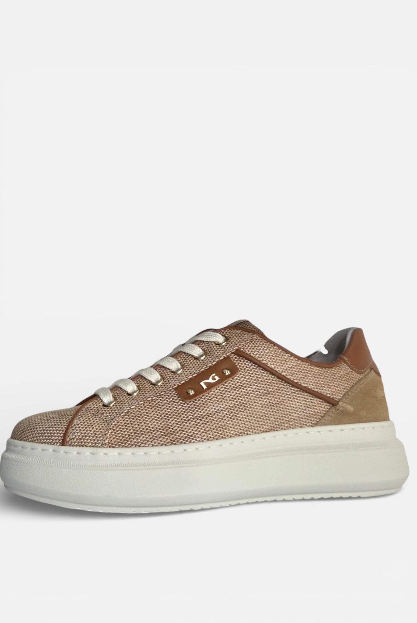 NeroGiardini raffia tan platform trainers women’s raffia trainers side view