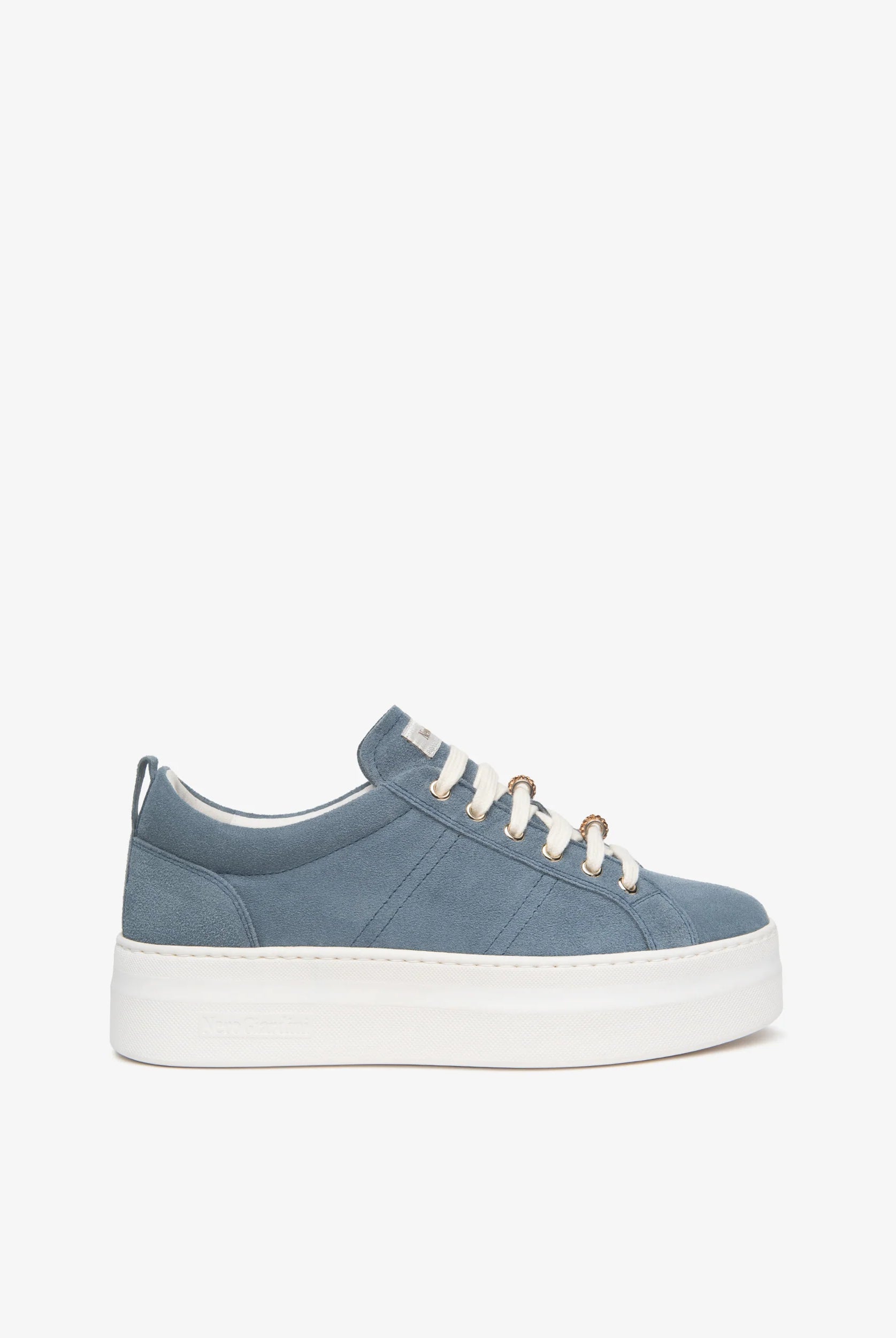 NeroGiardini blue suede trainers with embellishment side profile