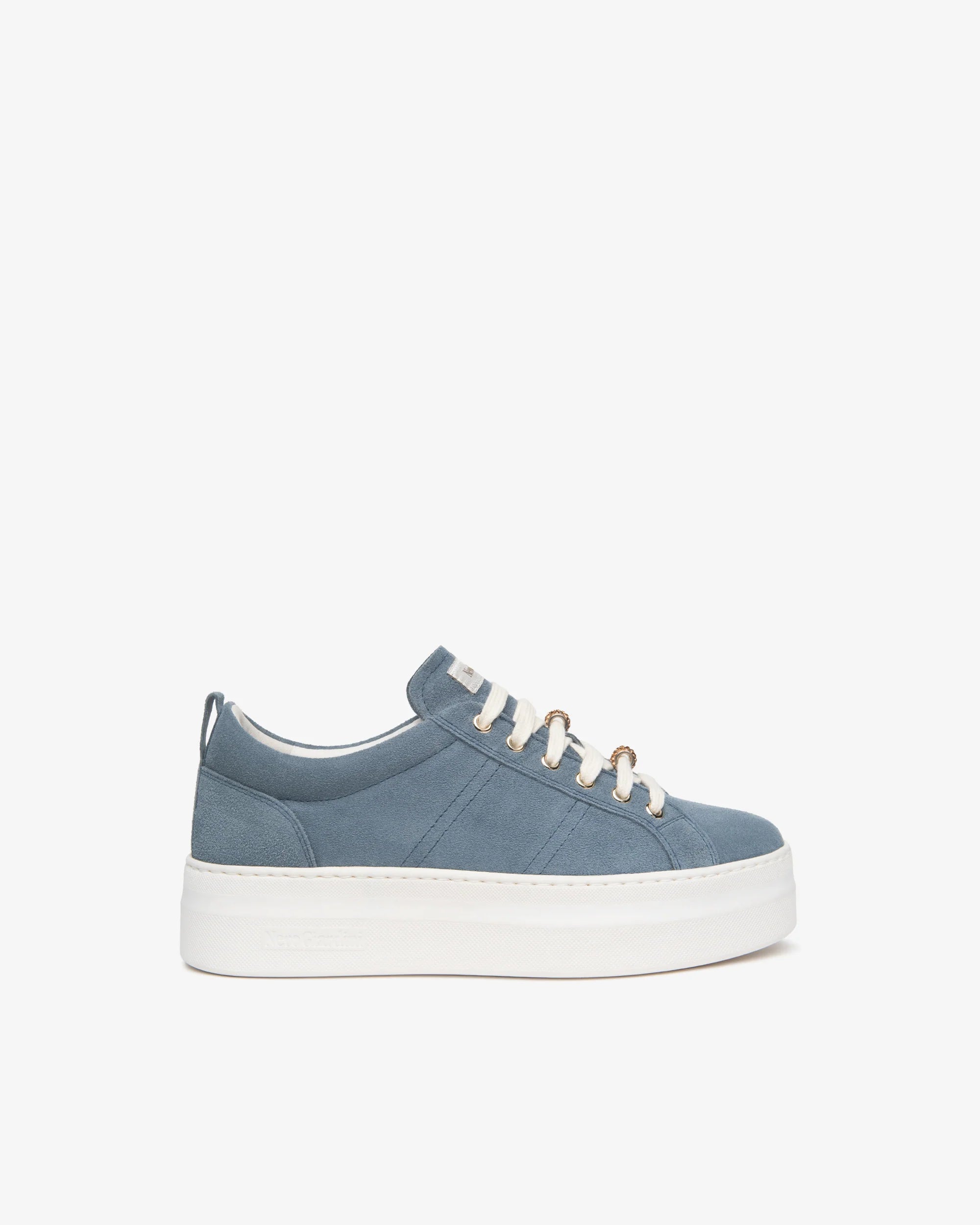 NeroGiardini blue suede trainers with embellishment side profile