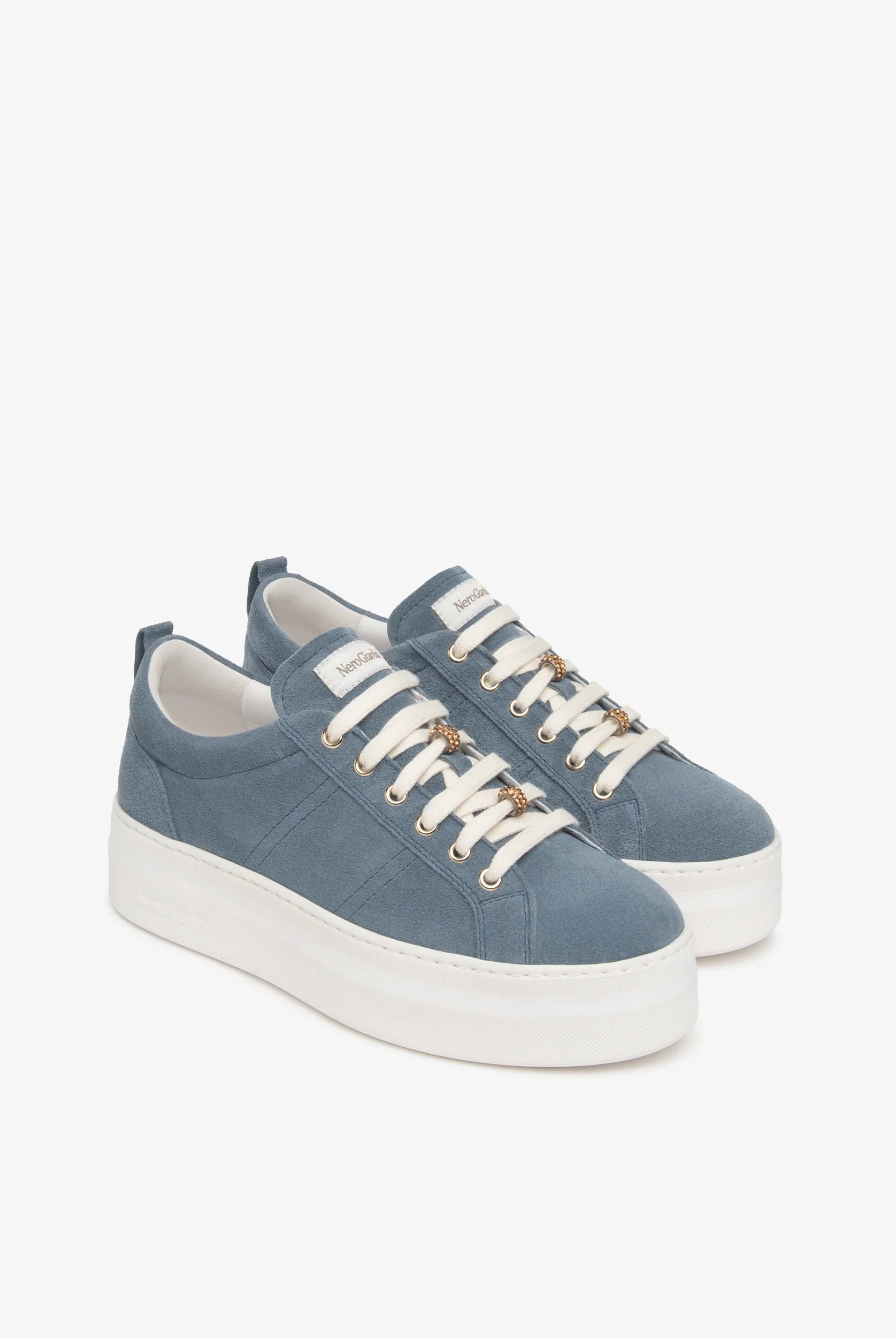 NeroGiardini blue suede platform trainers pair view