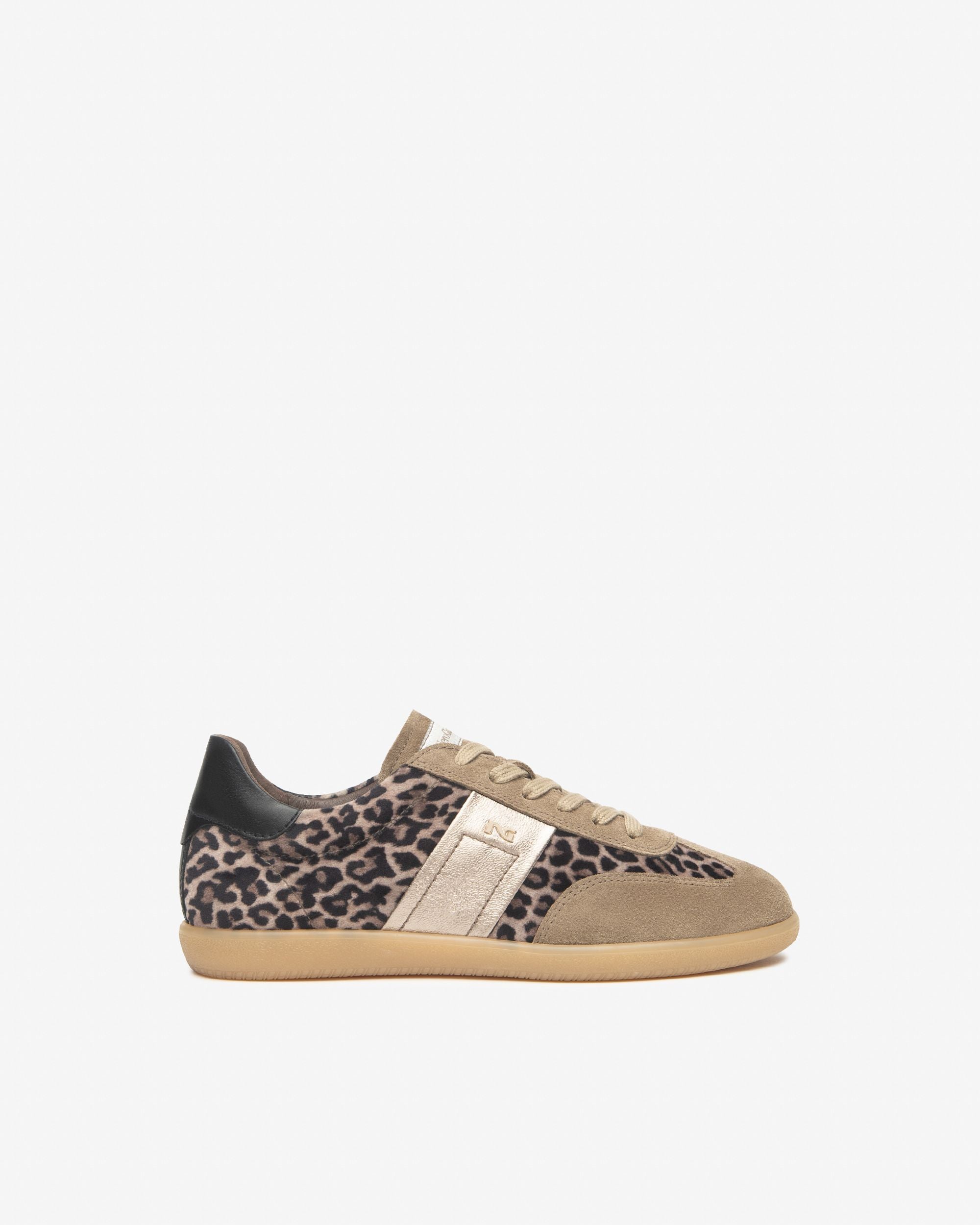 NeroGiardini ladies leopard print runners in beige suede