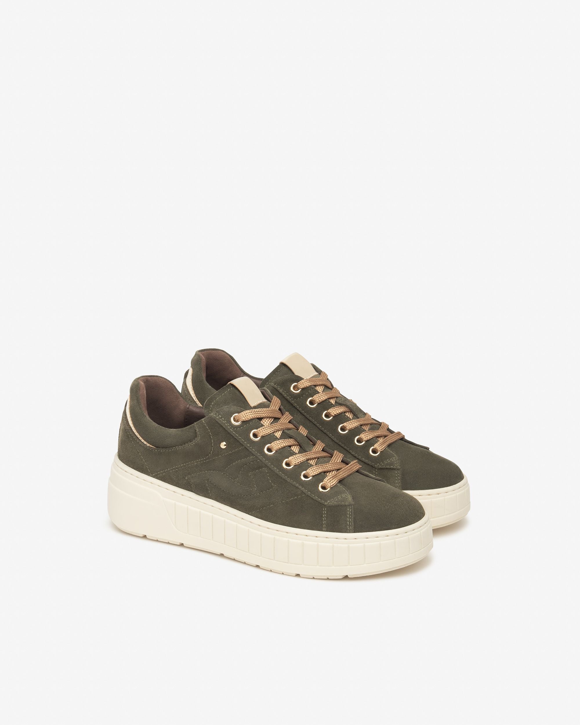 NeroGiardini khaki suede trainers with platform sole – side view