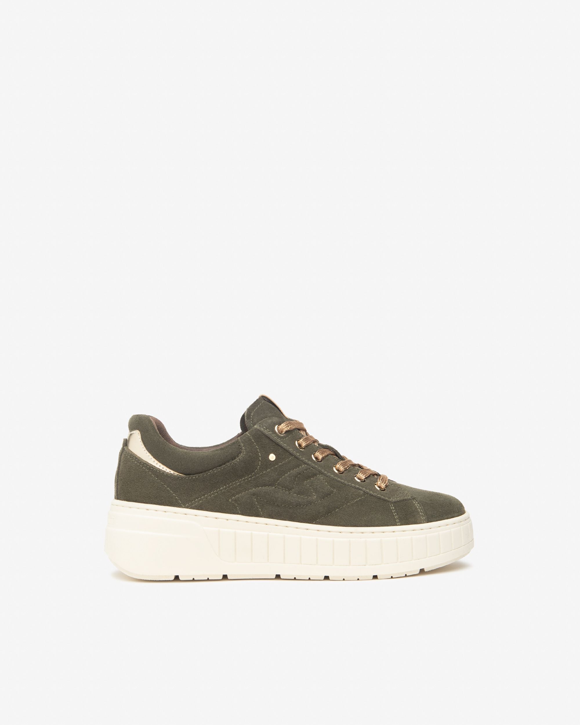 NeroGiardini platform sole trainers in khaki – heel and outsole detail
