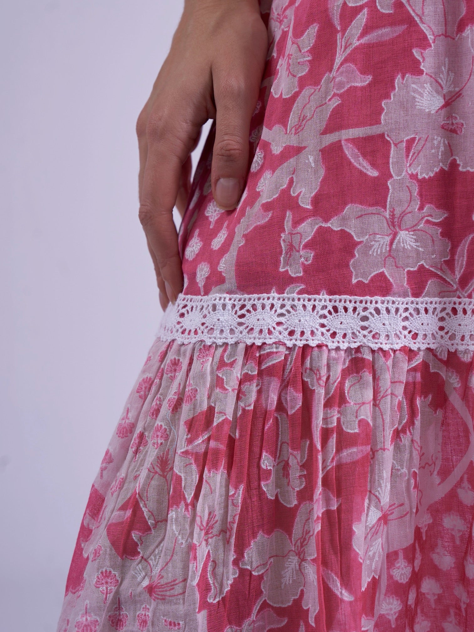 New Day Originals pink midi dress lace tier detail