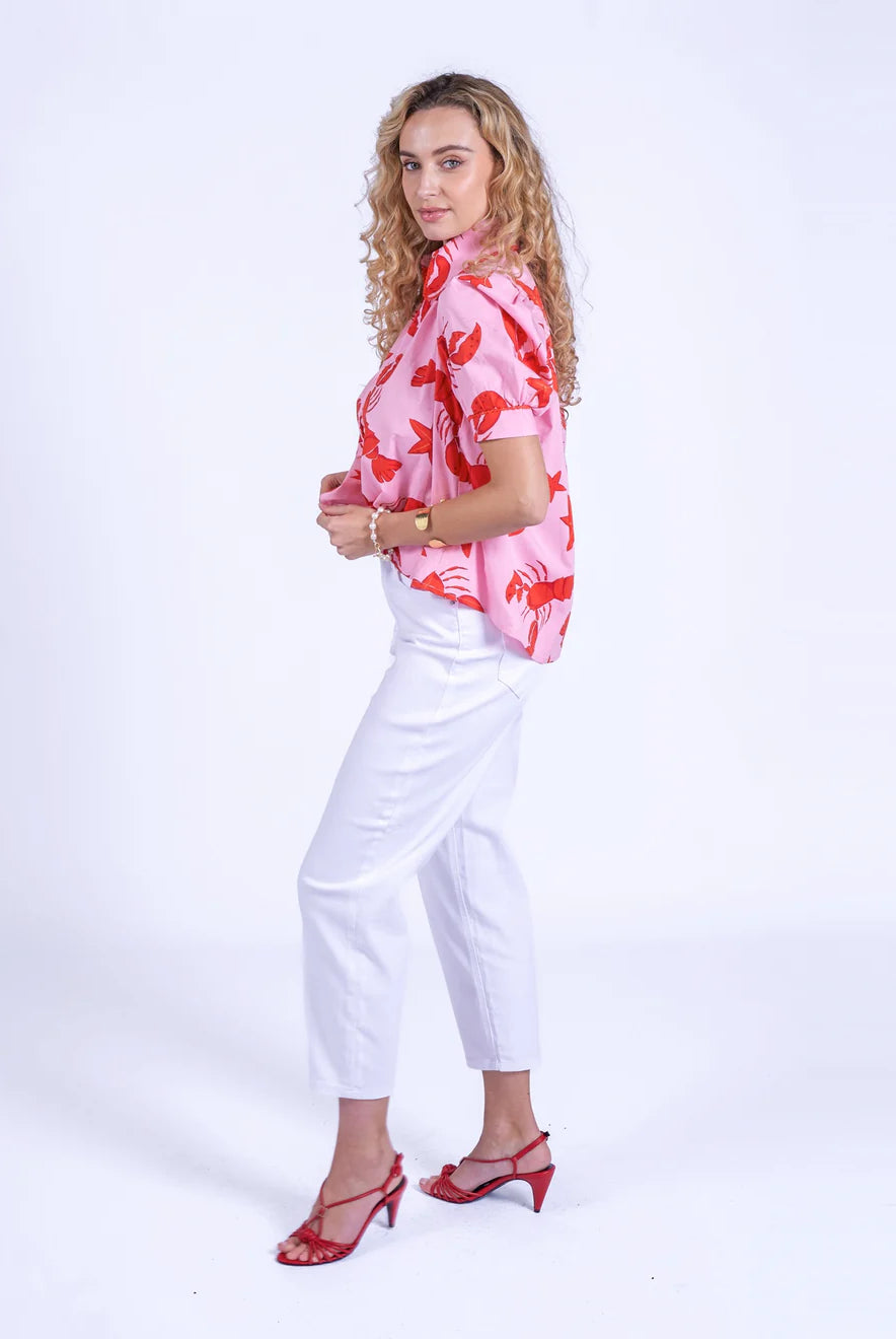 New Day Originals lobster print blouse relaxed fit cotton poplin
