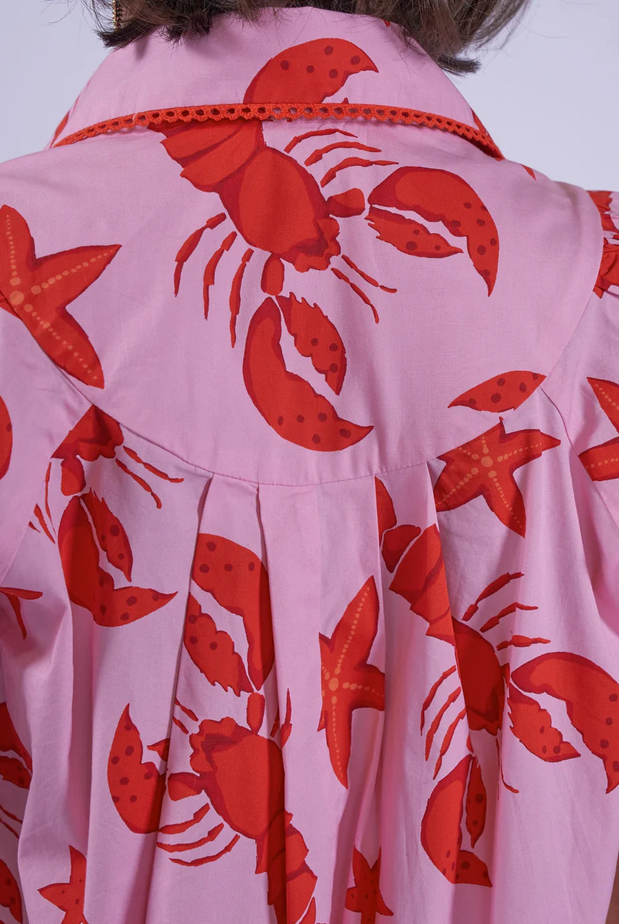 New Day Originals pink blouse lobster print back pleated detail cotton
