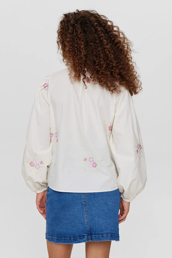 Numph Nuari Floral Embroidered Balloon Sleeve Shirt -BACK