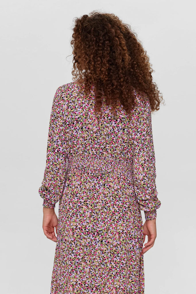 Numph Nuarlene Sara Caviar & Pink Floral Print Maxi Dress From The Back