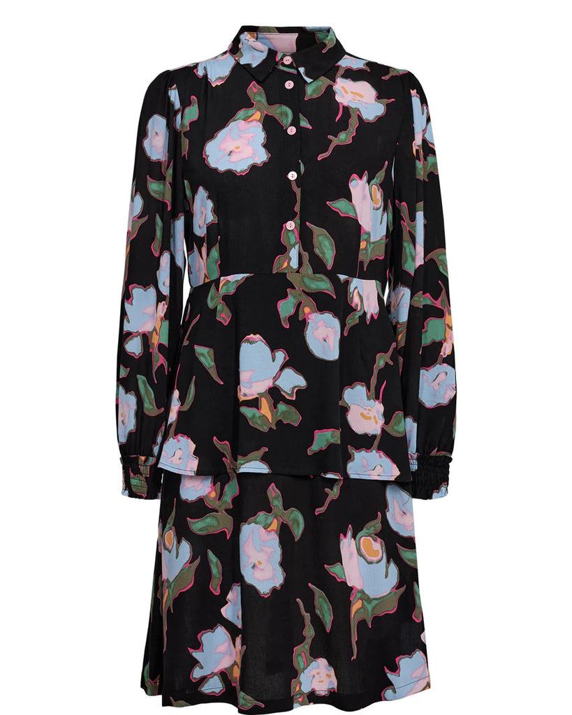 Numph Nualicia Black Tiered Floral Print Dress
