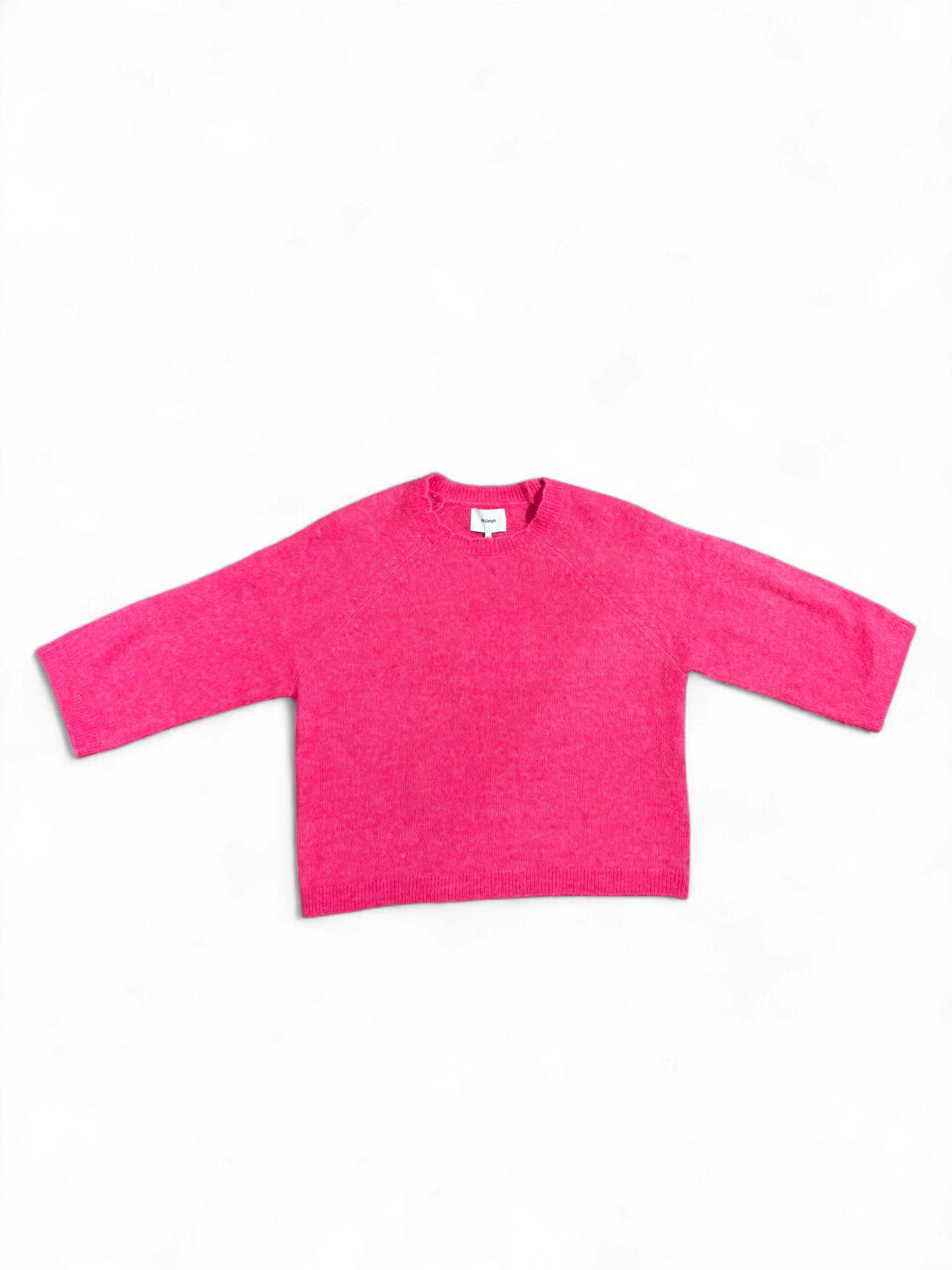 Numph Nuriette Selma Wool Jumper in Flamingo Pink – flat lay front view