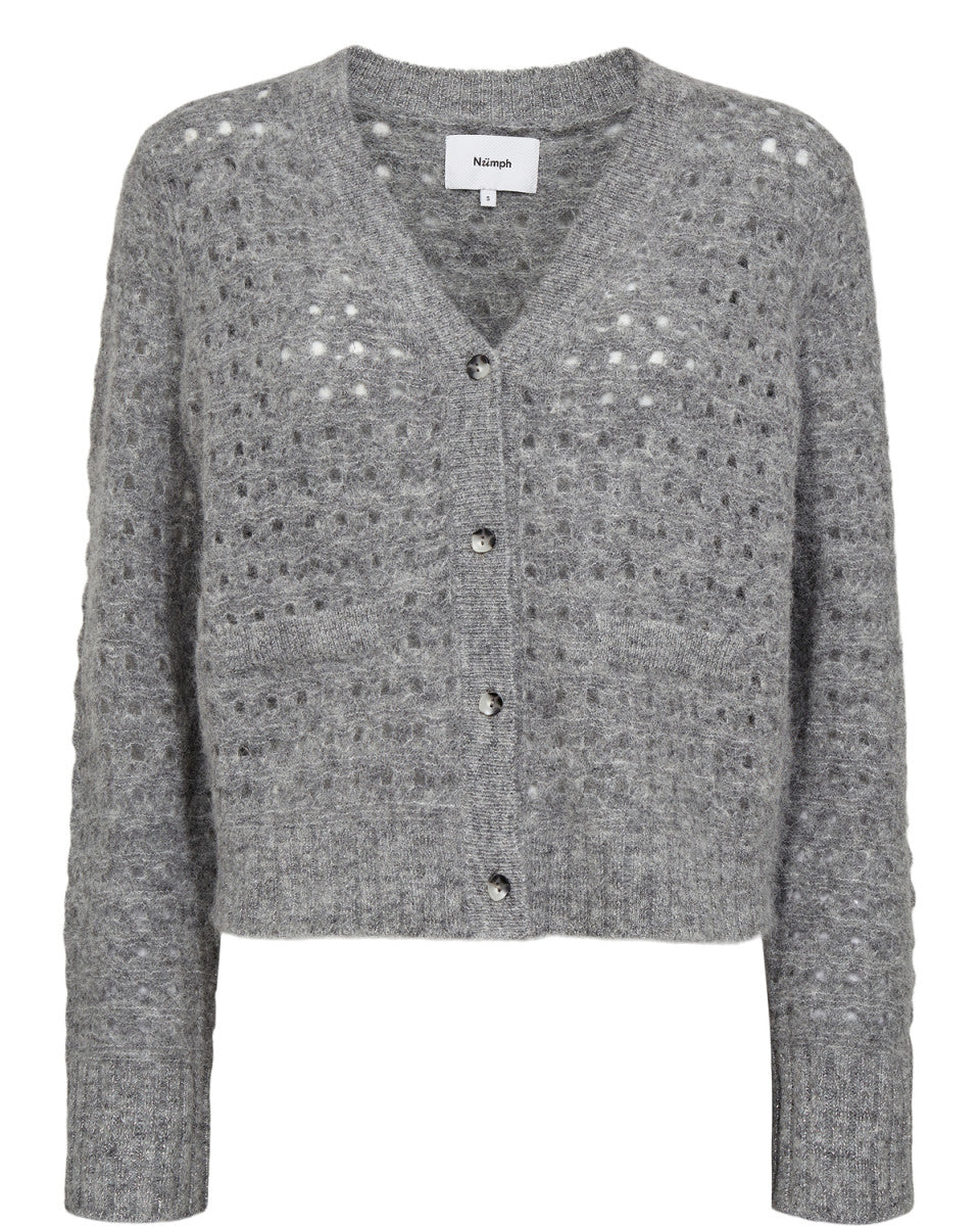 Numph Nuriette cardigan in soft grey
Pointelle knit with V neckline and button fastening