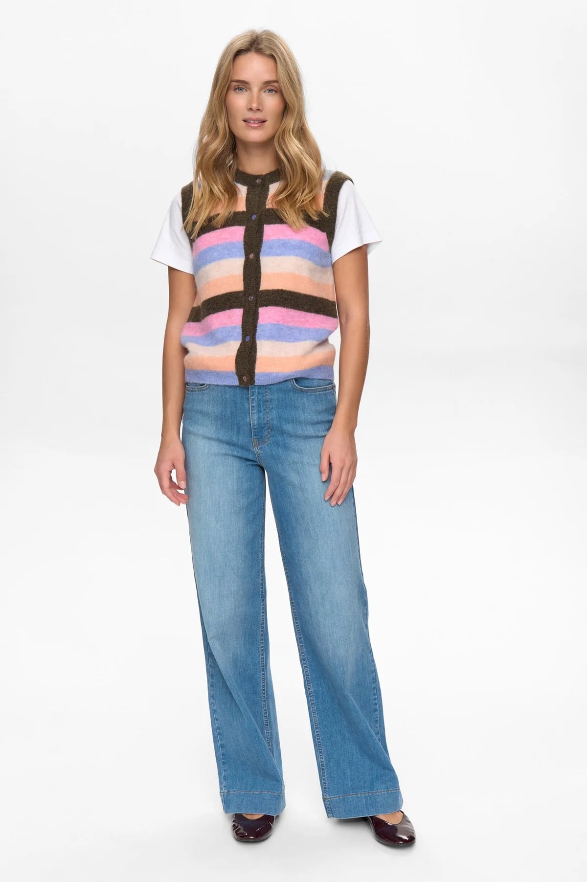 Numph Nuriette striped vest top worn with jeans front view