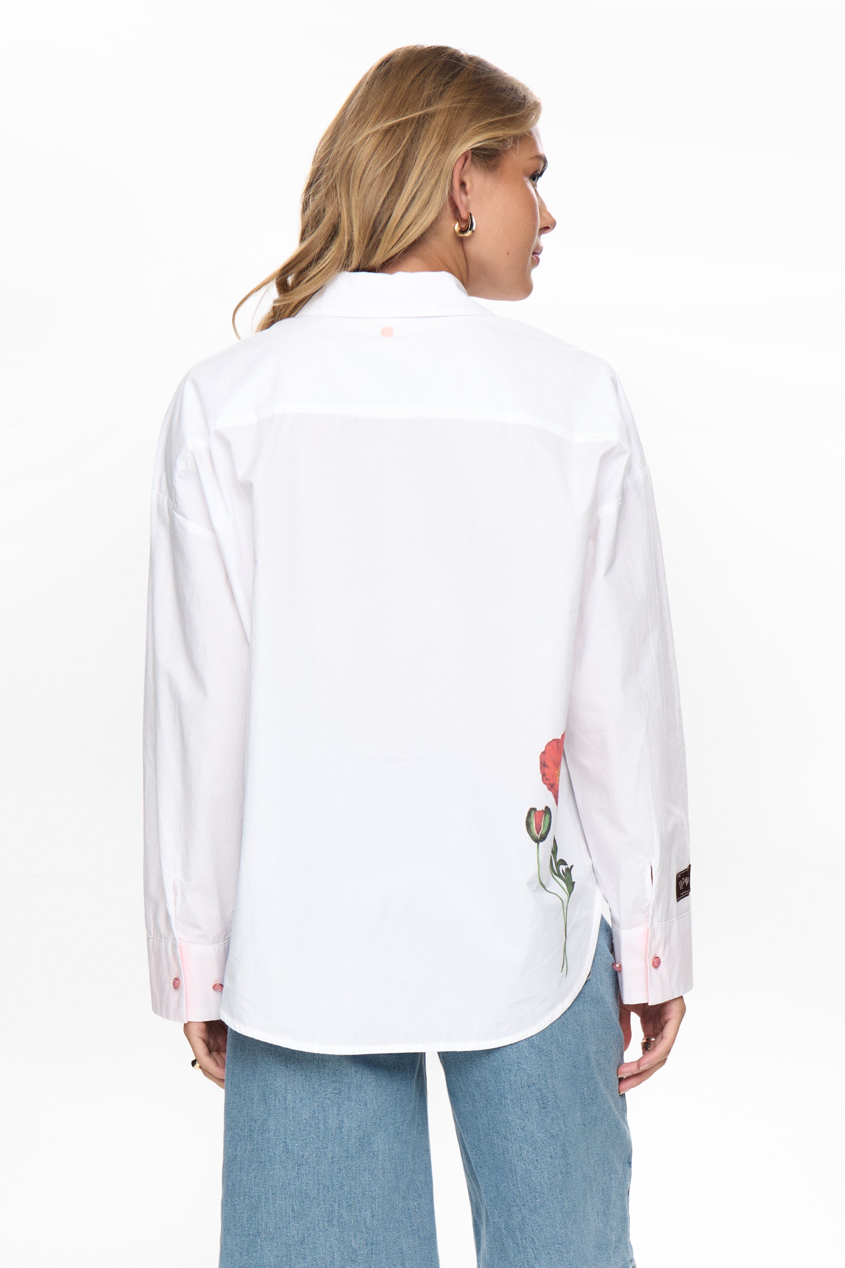 Numph Nuflory white cotton shirt back with floral embroidery