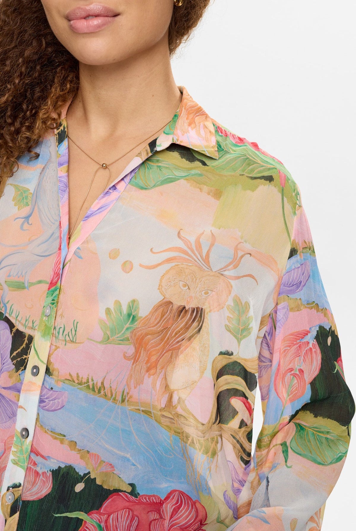 Numph fairytale print blouse neck detail