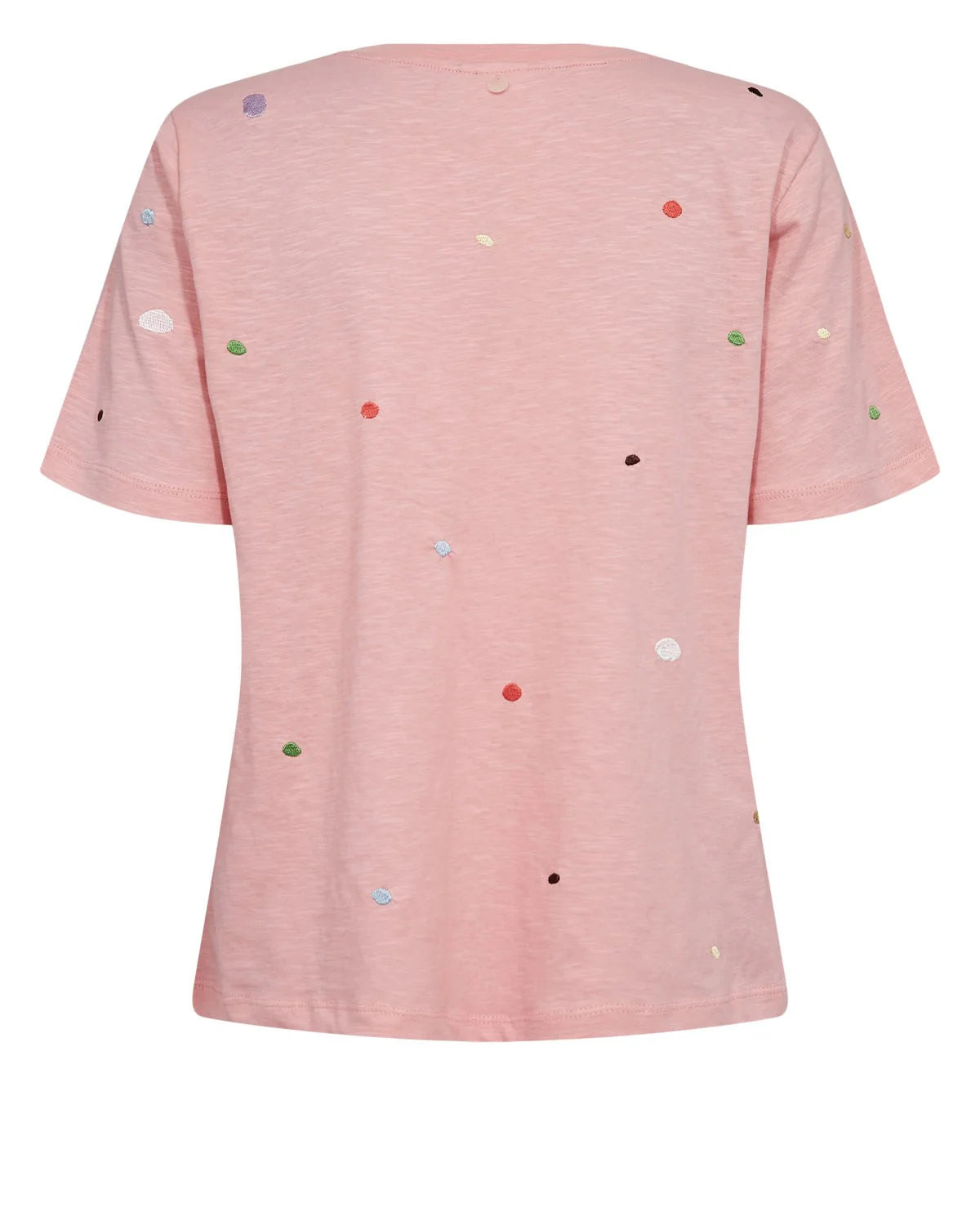 Numph pink short sleeve embroidered dot top full length back