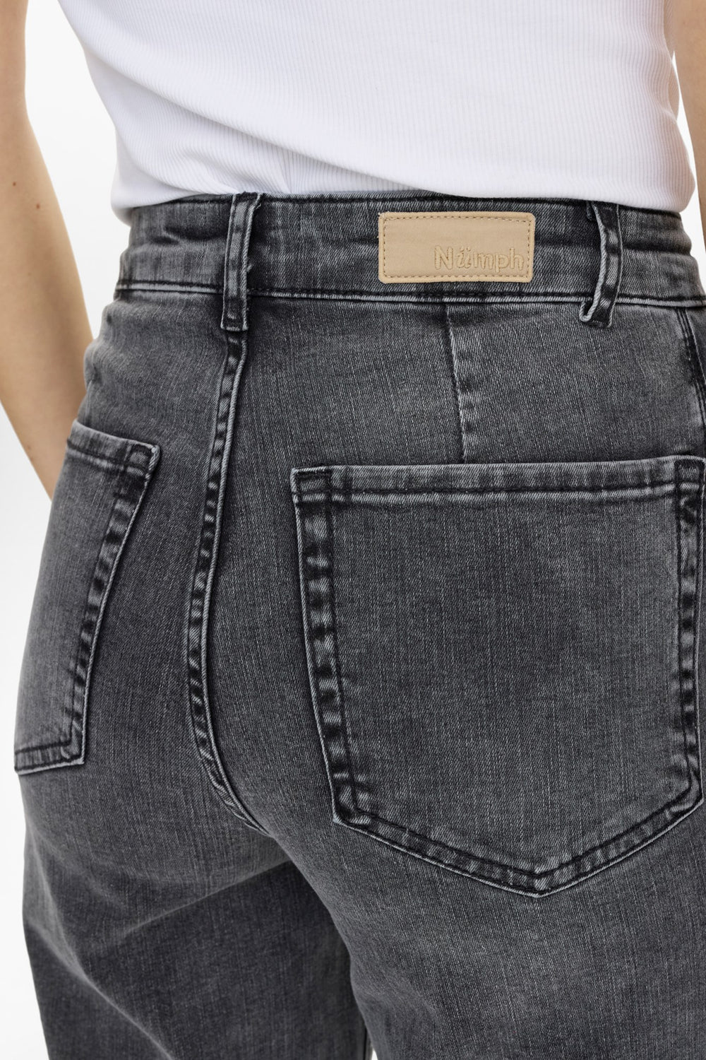 Nümph NuParis black washed wide leg jeans close-up showing back pocket detail