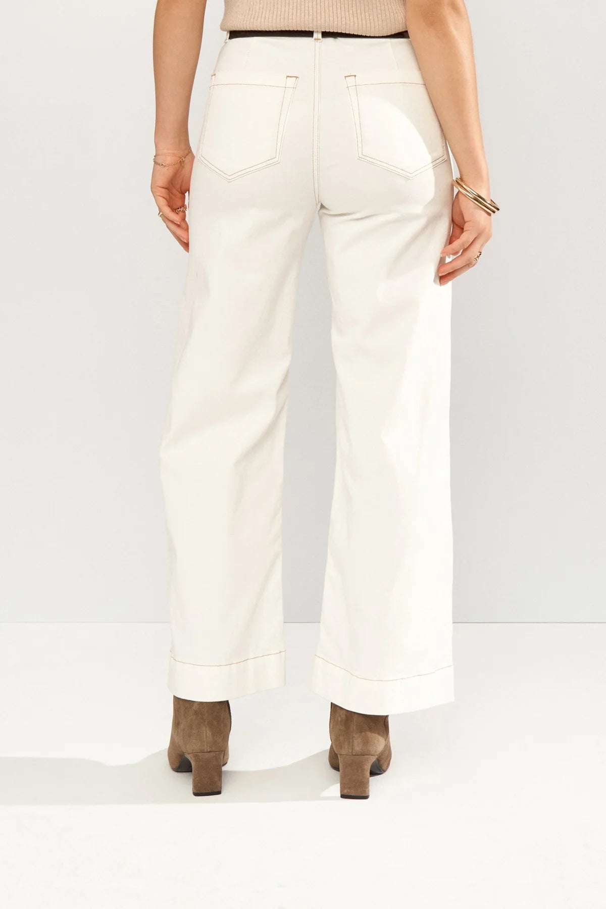 Numph off white flared trousers full length product image Back view