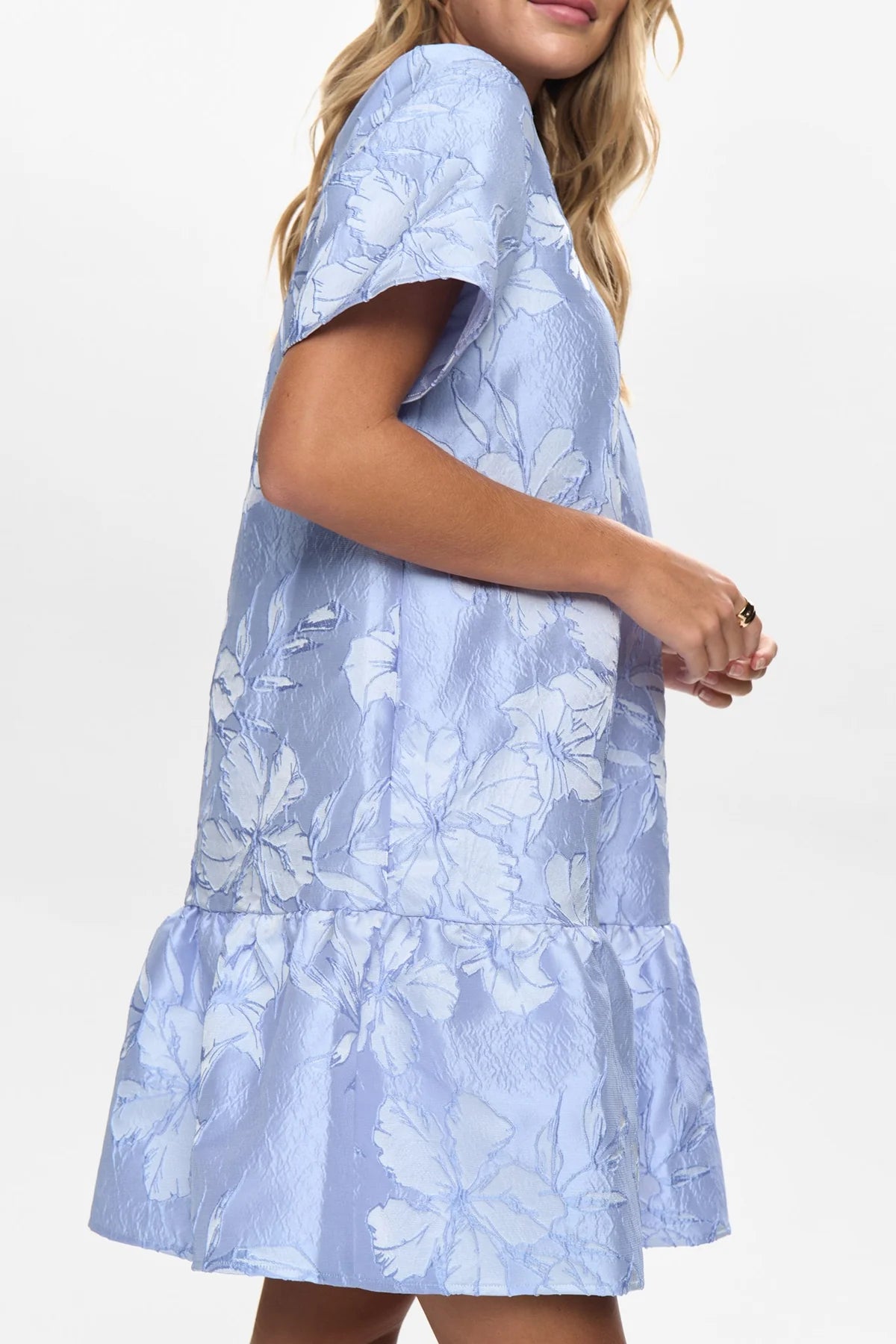 Numph blue brocade dress relaxed fit side view