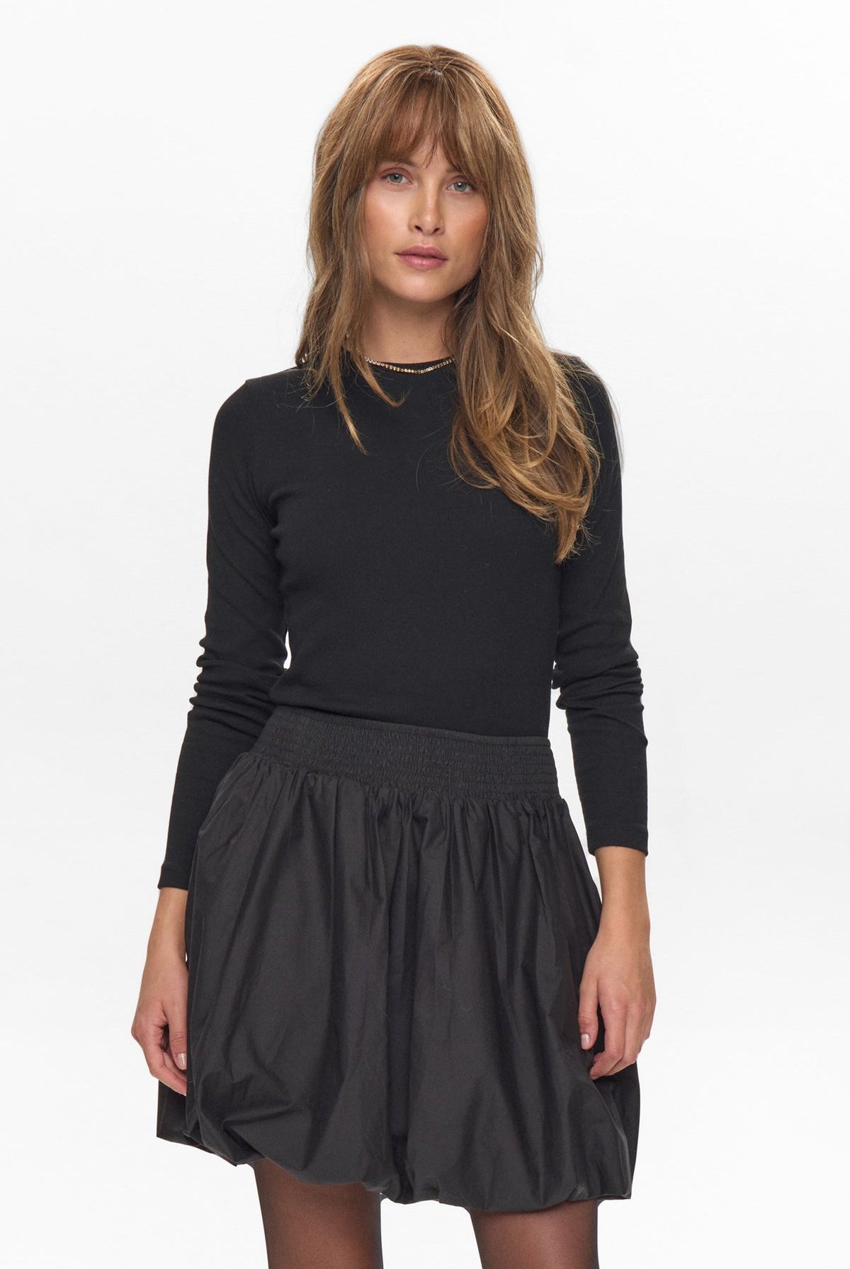 Numph Nunima black skirt with smocked waist and voluminous hem