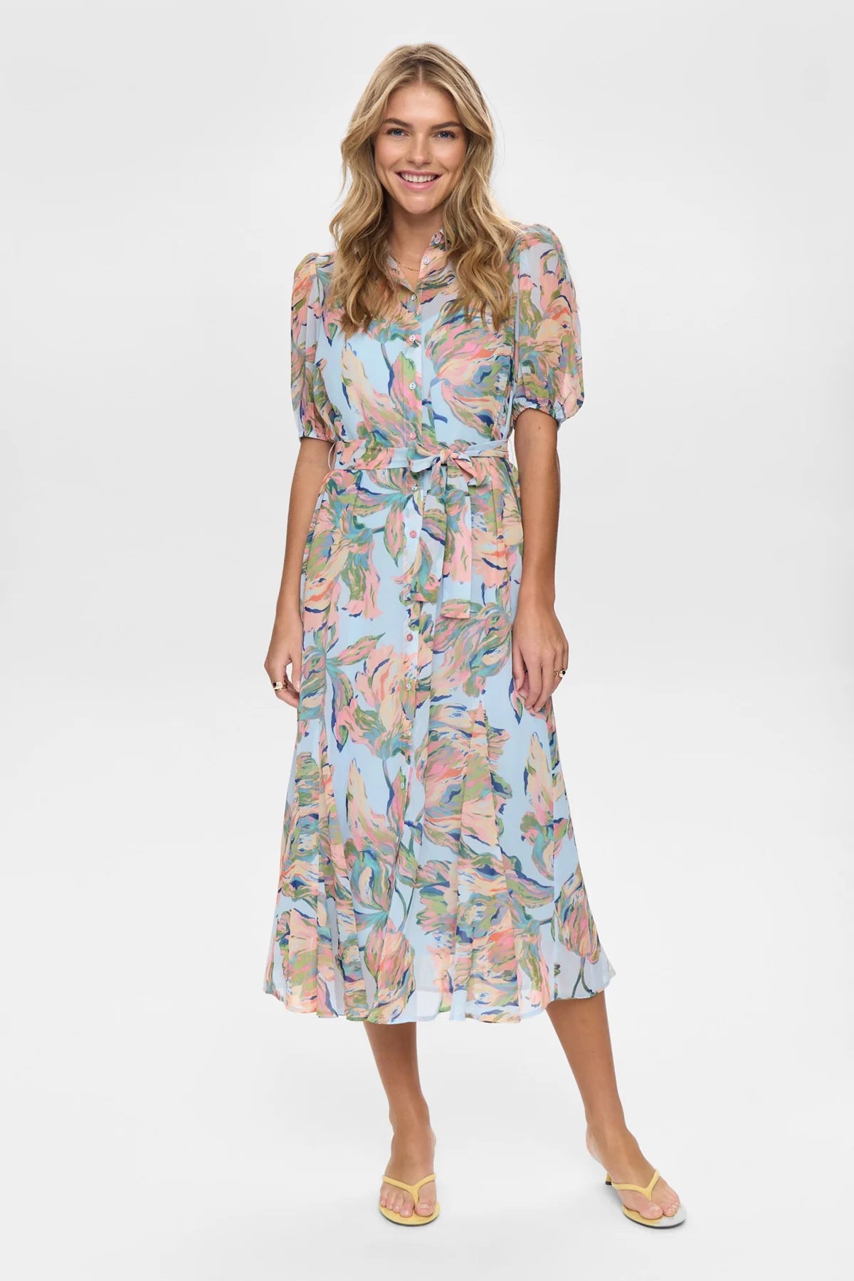 Numph floral midi dress button front detail