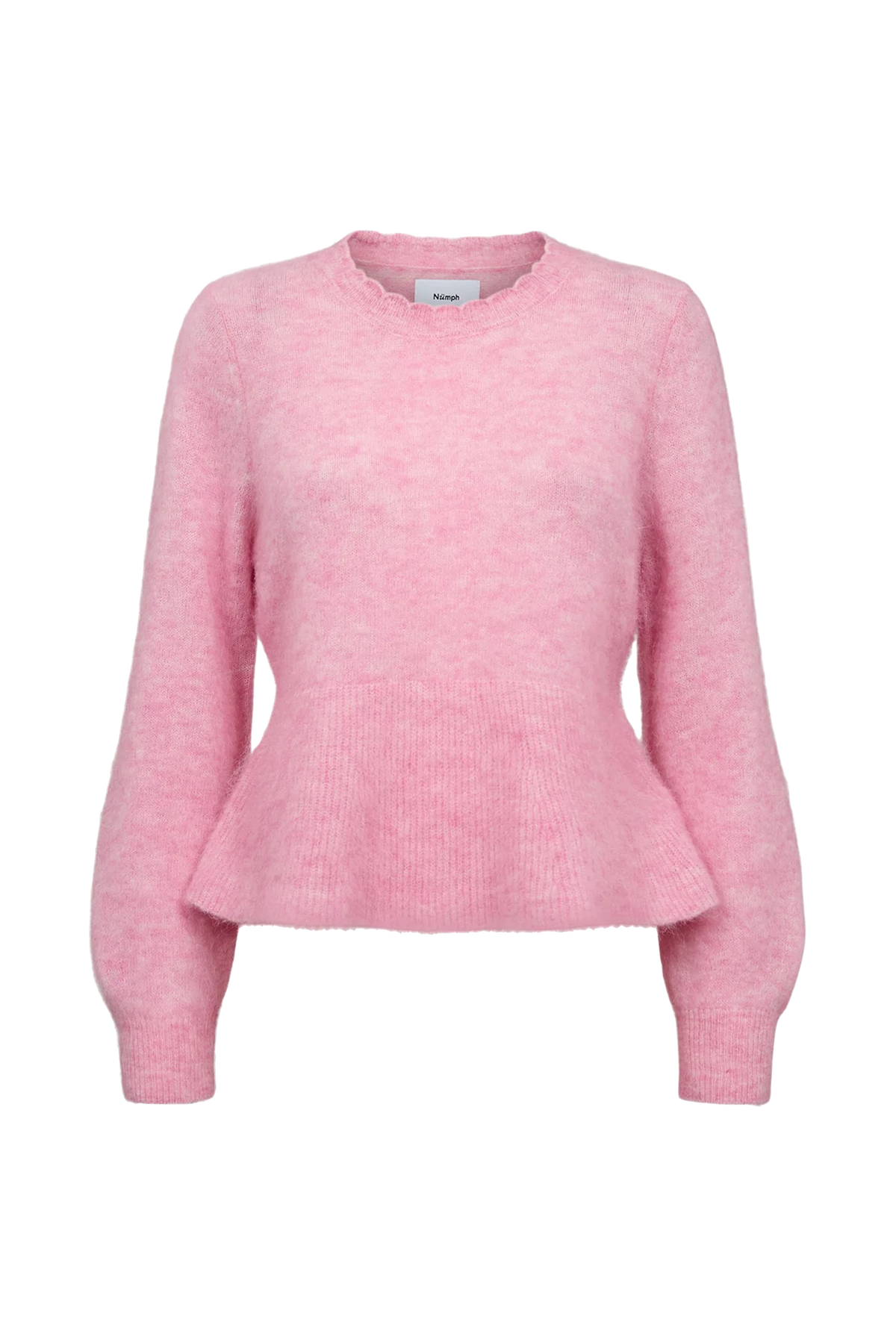 Nümph Nusuri Bonbon pink peplum crew neck jumper – product front view