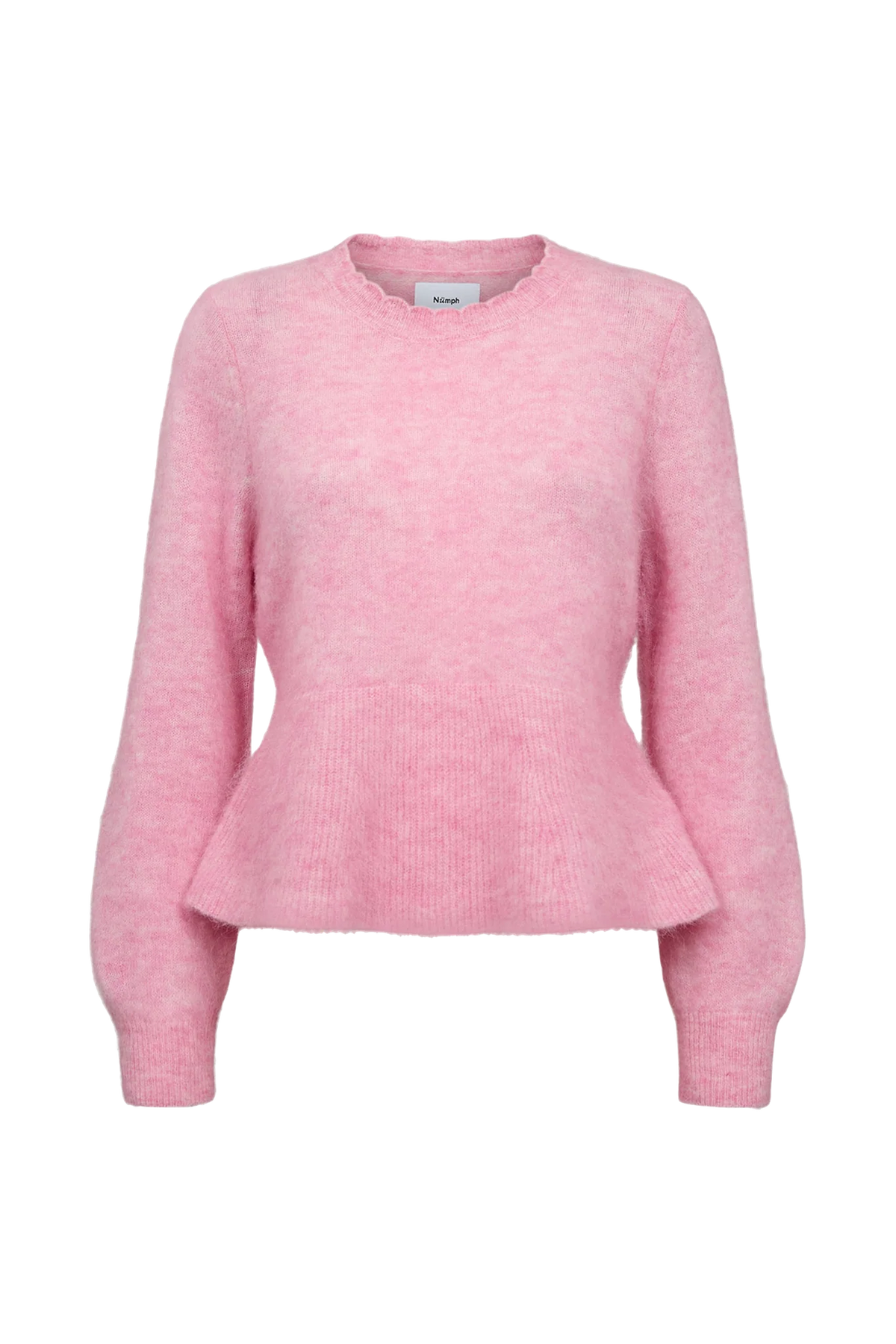 Nümph Nusuri Bonbon pink peplum crew neck jumper – product front view