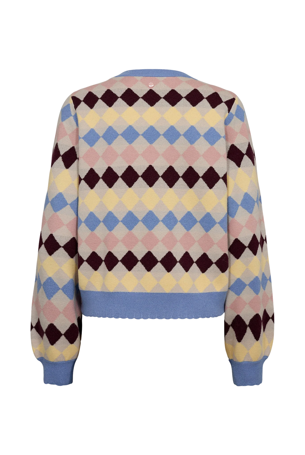 Nümph Nulina Gray Morn multicolour argyle knitted jumper with blue trims – product back view