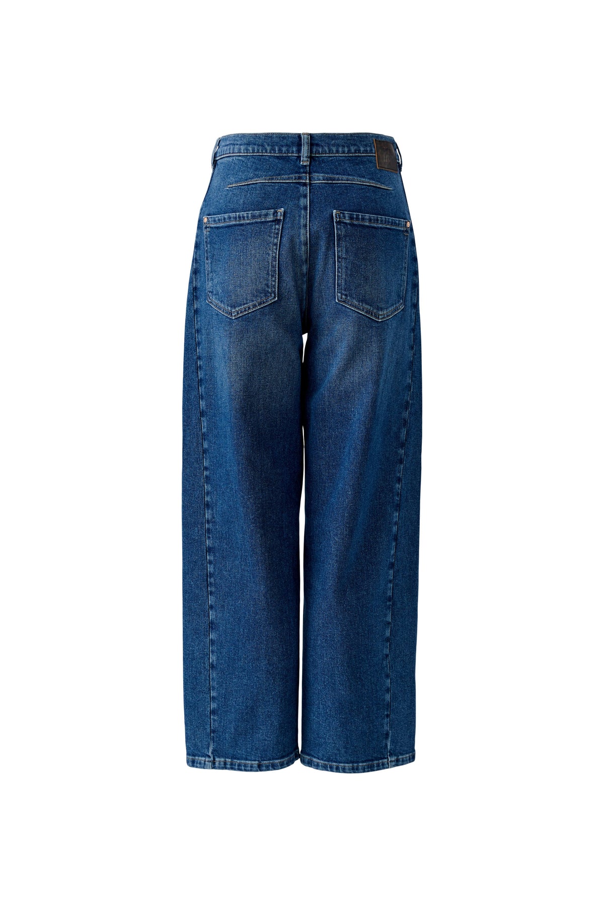 MOui bright blue stretch denim barrel leg jeans – product back view