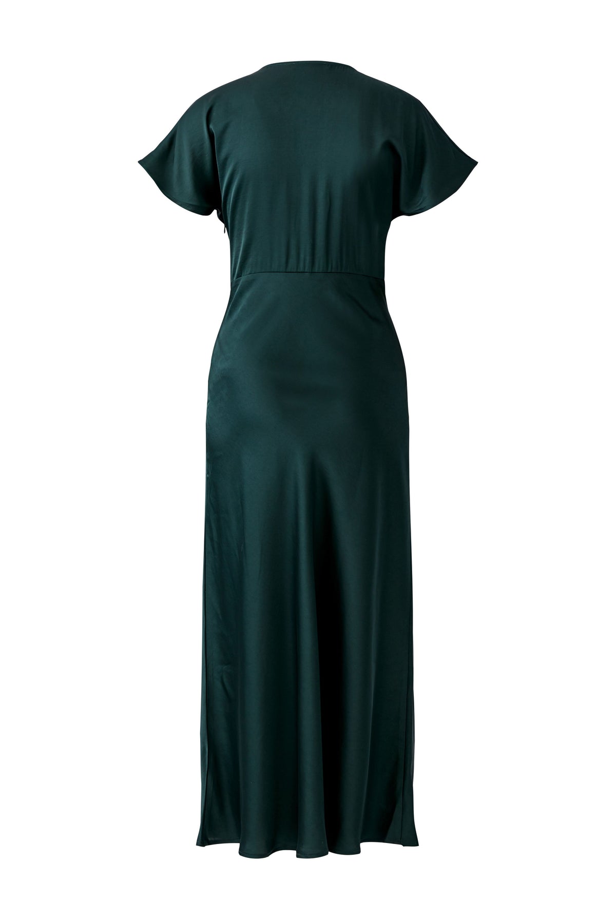 Oui green satin midi dress with softly flared skirt – product back view