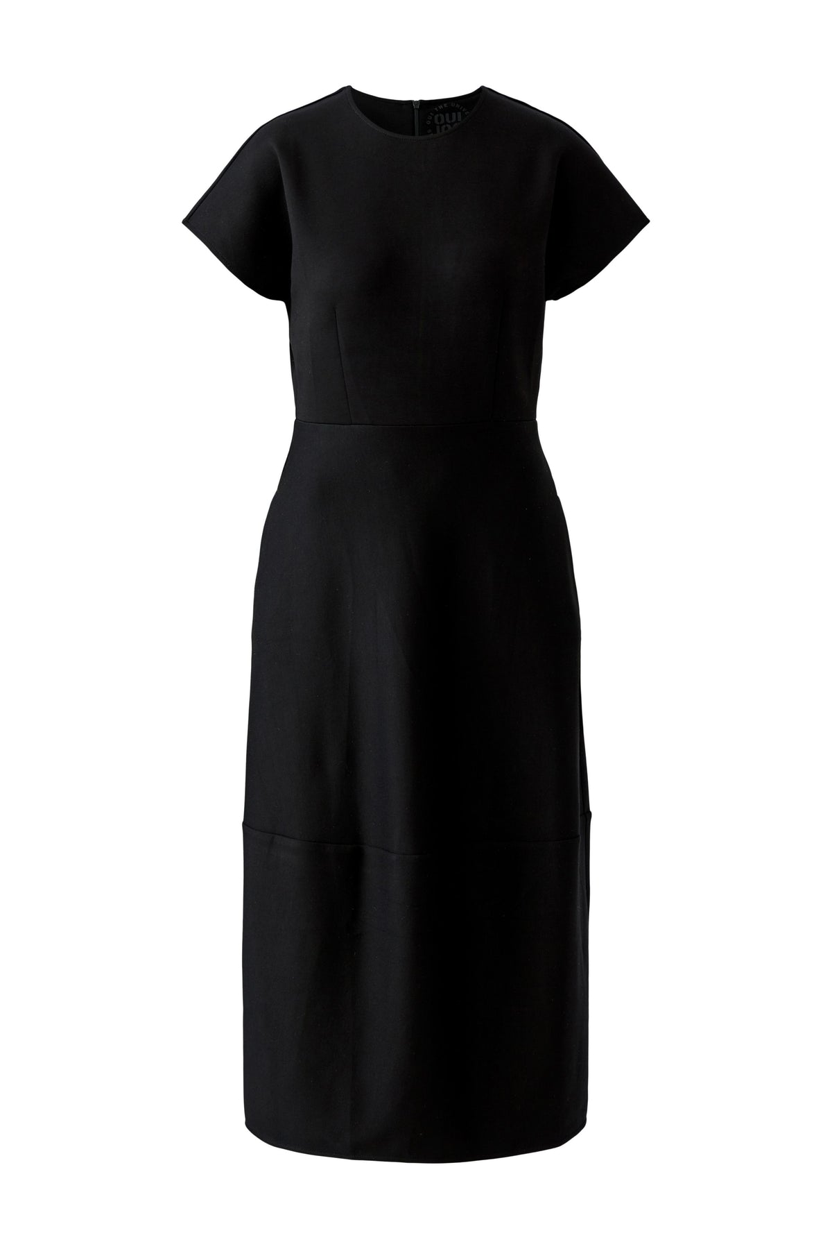 Oui black stretch crepe fit and flare midi dress – product front view