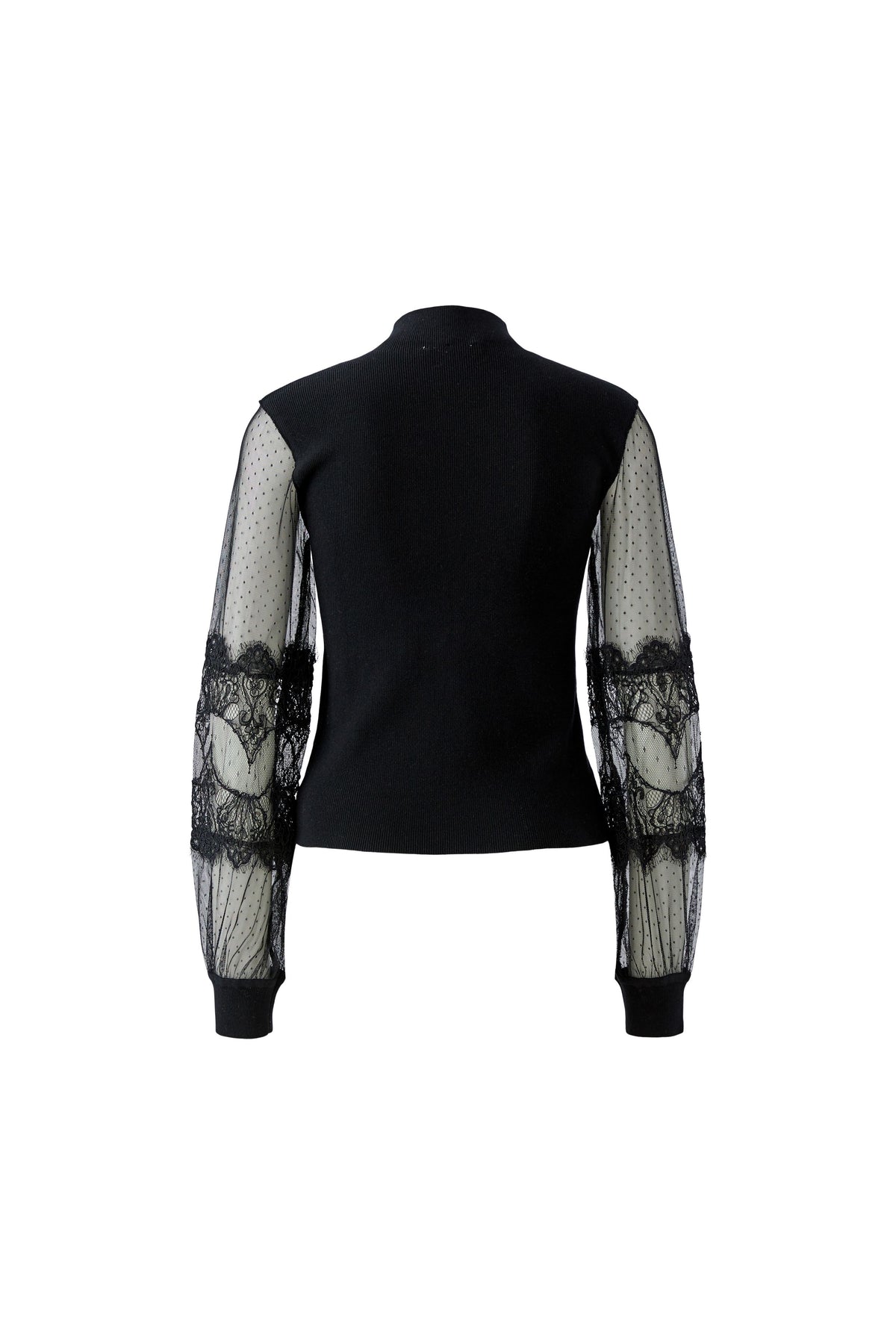 Oui black sheer lace sleeve jumper – product back view