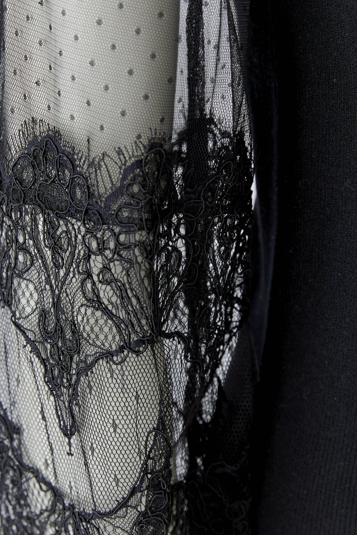 Oui black sheer lace sleeve jumper – floral lace close-up