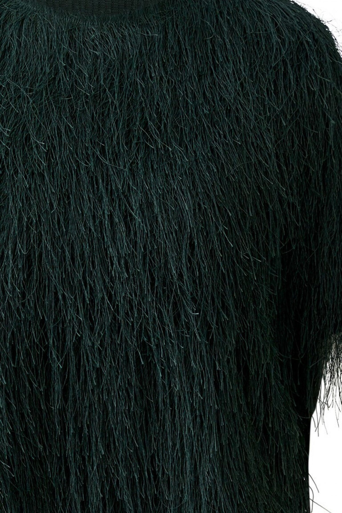 Oui Scarab Green textured eyelash fringe top – close-up fabric detail