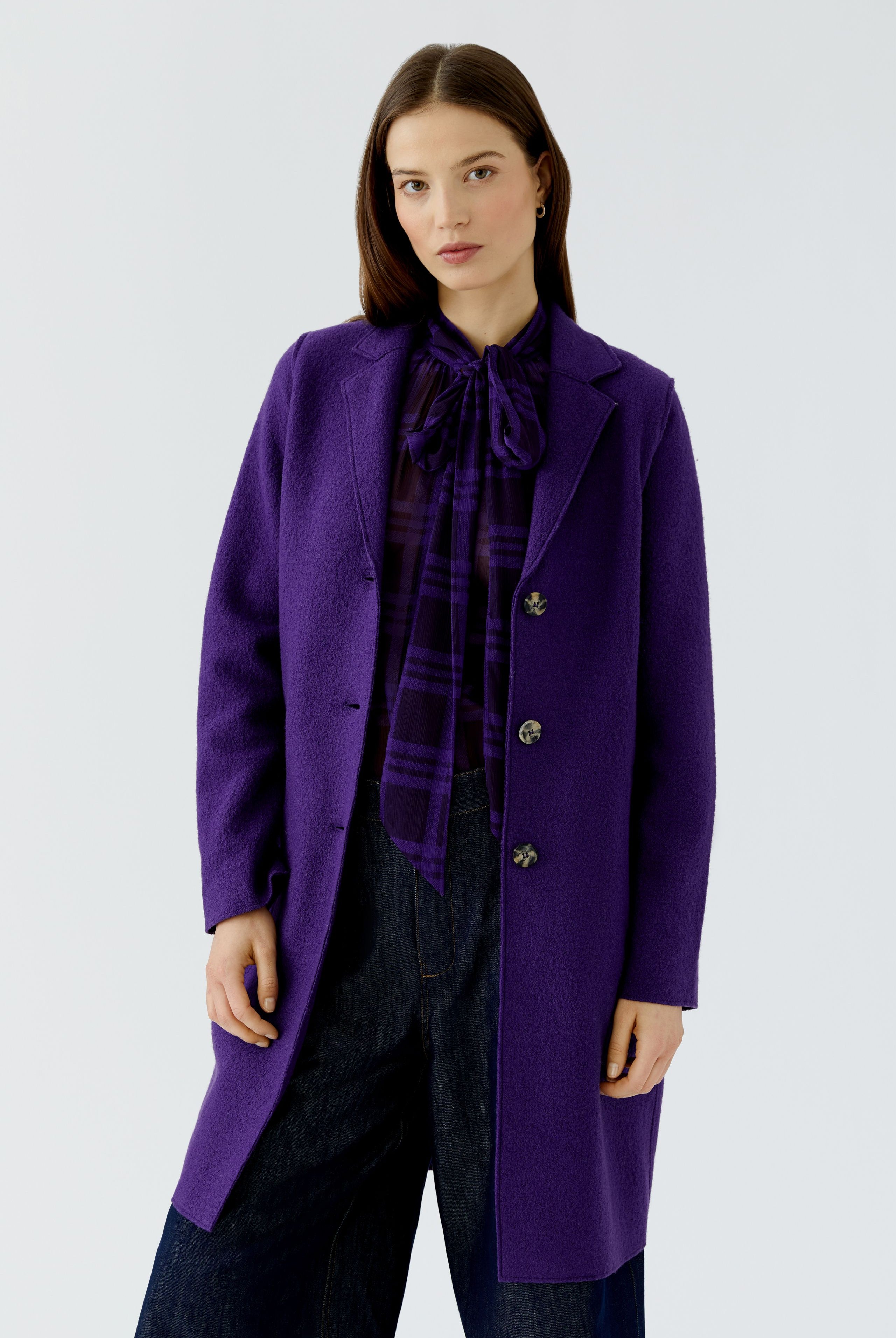 Oui Mayson royal purple boiled wool coat front view