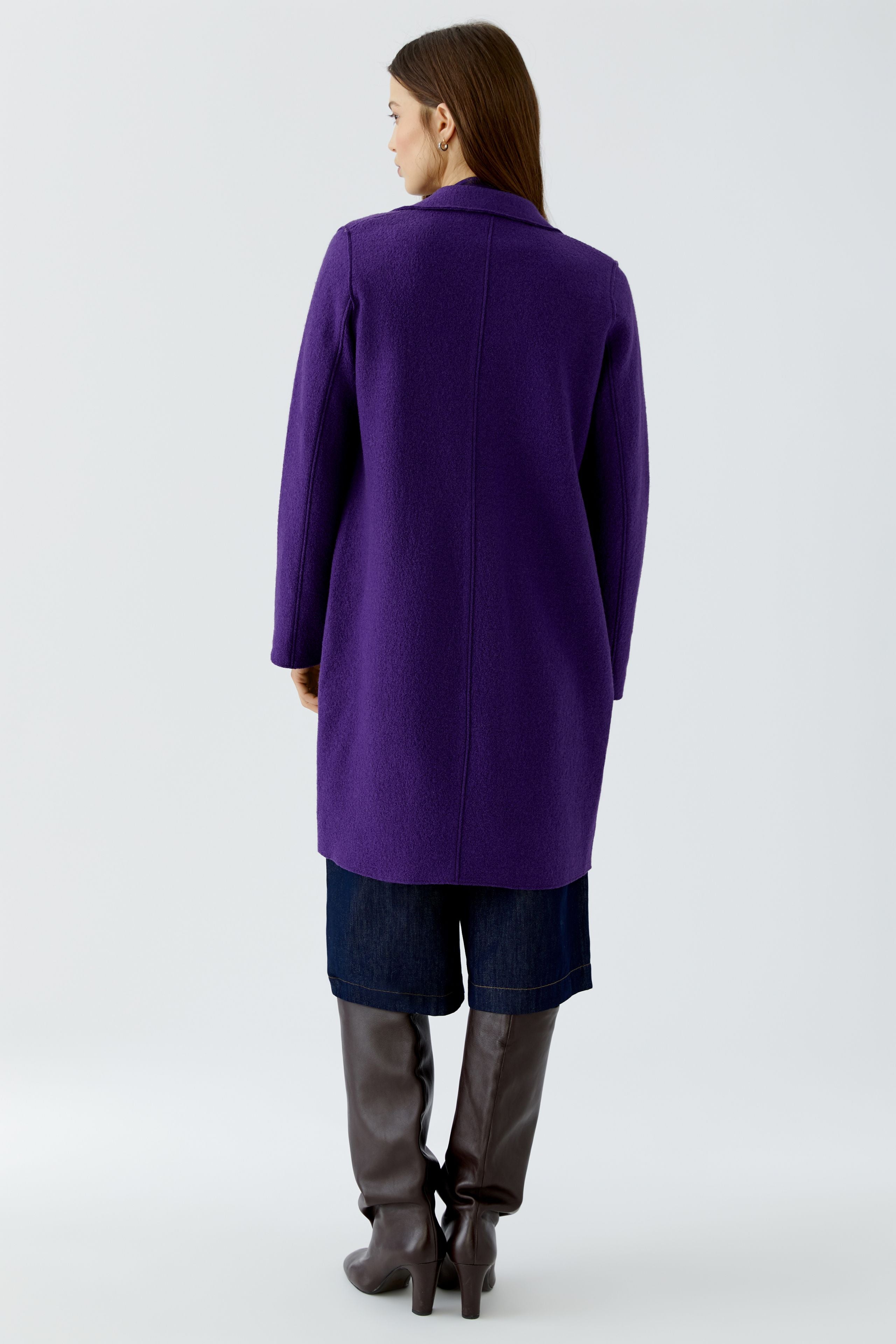 Oui royal purple straight fit wool coat back view