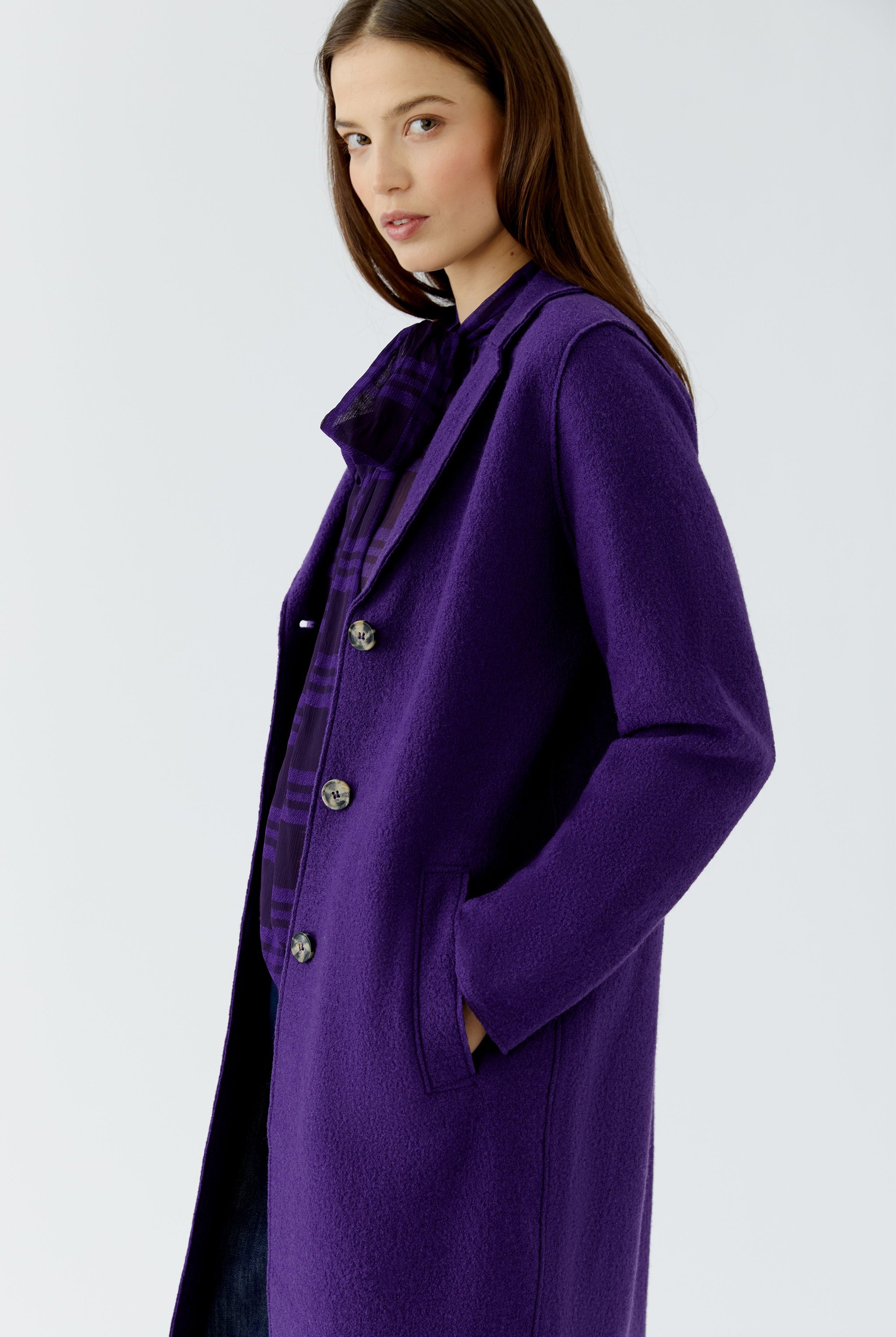 Oui royal purple single-breasted wool coat side view