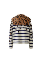 Oui Stripe Leopard Print Jumper — stripe knit and hem detail