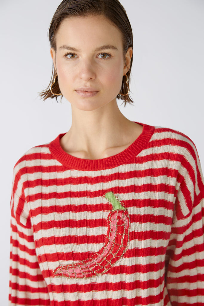 Oui Red/White Stripe Knit Chilli Jumper