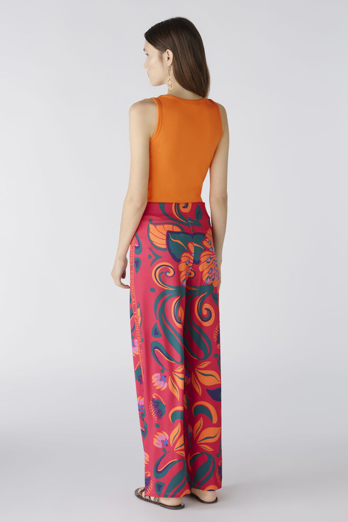 Oui Pink/Orange Silky Touch Wide Leg Trousers From The Back
