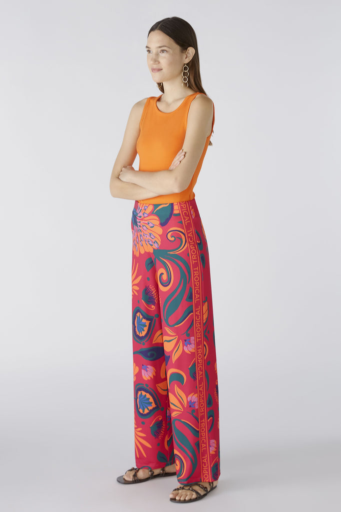 Oui Pink/Orange Silky Touch Tropical Wide Leg Trousers