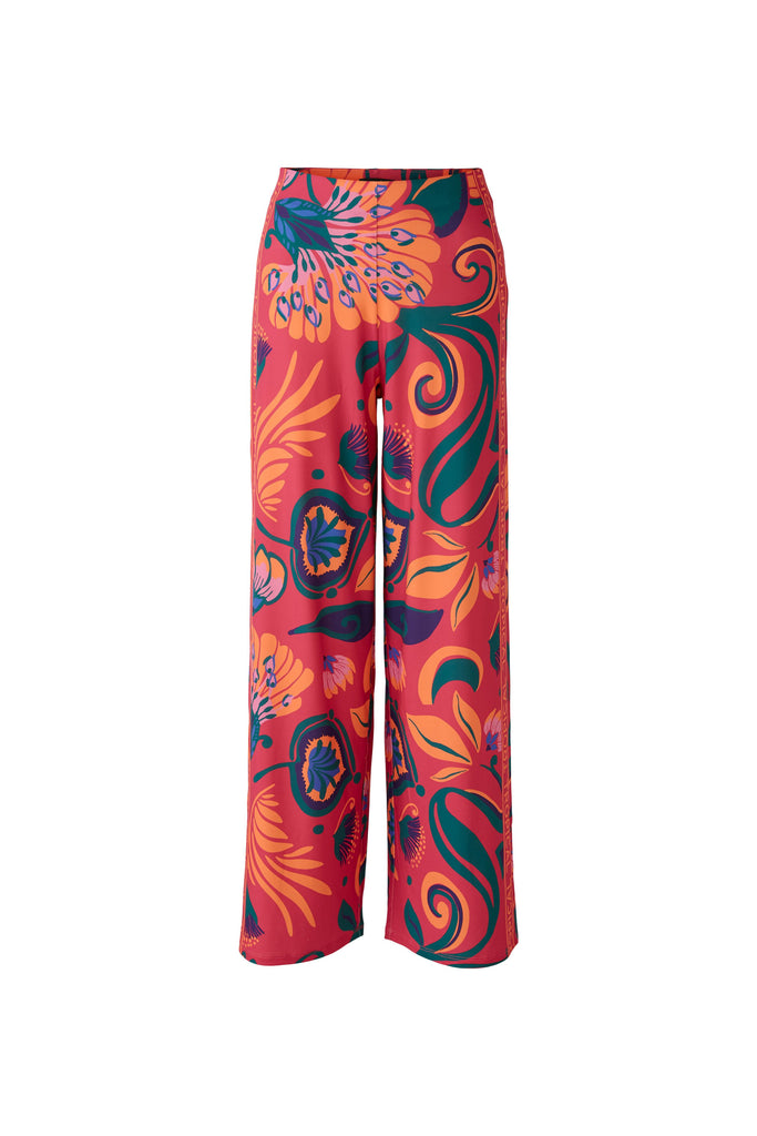 Oui Pink/Orange Silk Wide Leg Tropical Print Trousers
