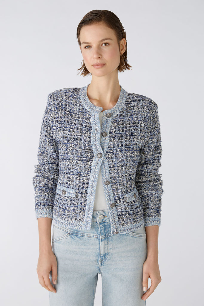 Oui Blue Tweed Style Woven Boucle Jacket