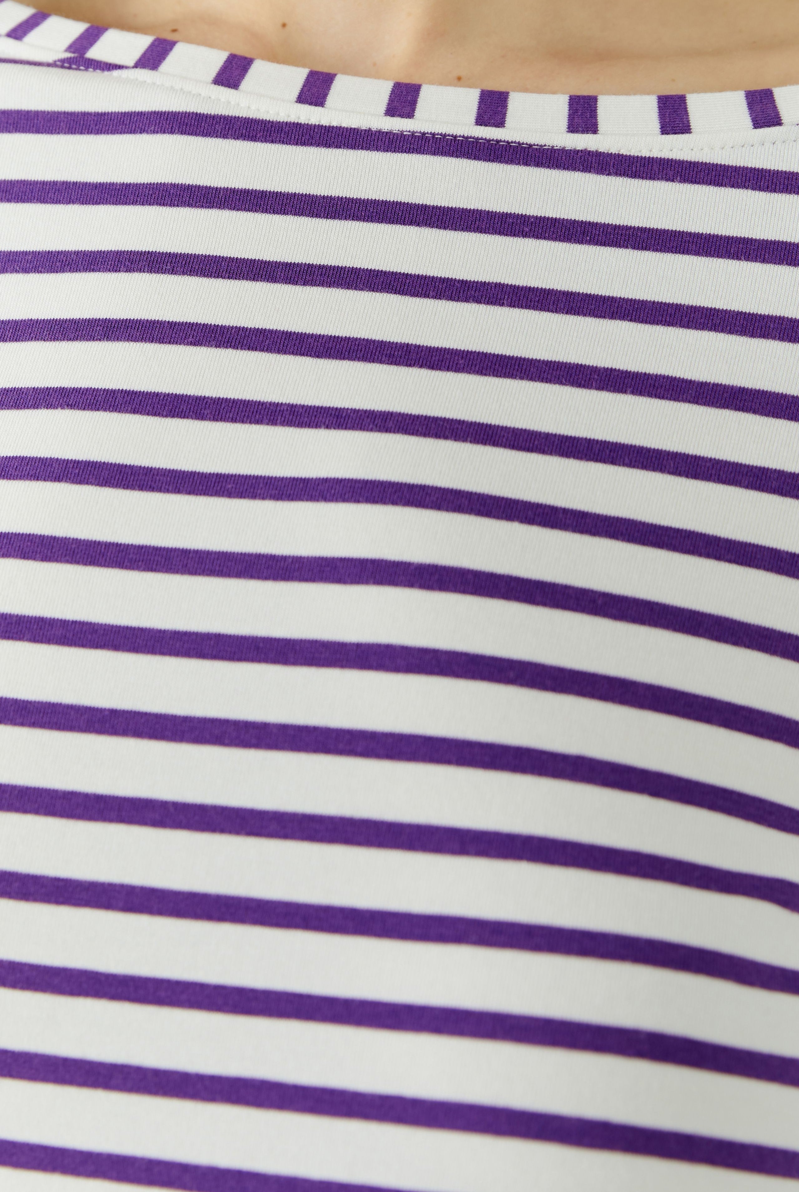 Oui purple and white stripe cotton modal top fabric detail