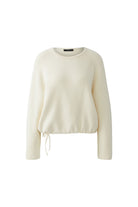 Oui cream fluffy warm bouclé jumper with drawstring hem